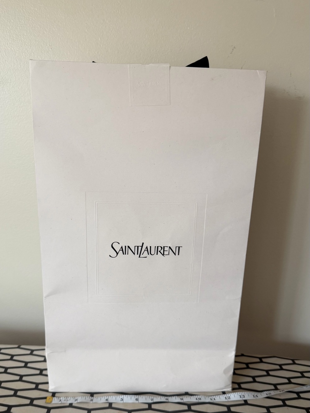 Saint Laurent White Shopping Bag with Black Ribbon Handles, tall - Picture 4 of 6